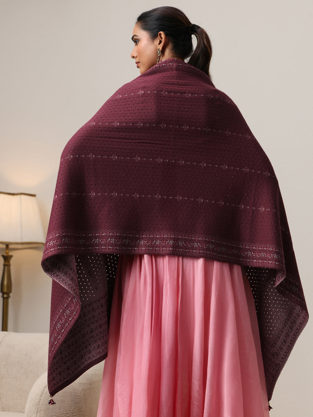  Libas Mauve Knitted Acrylic Wrap Shawl 
