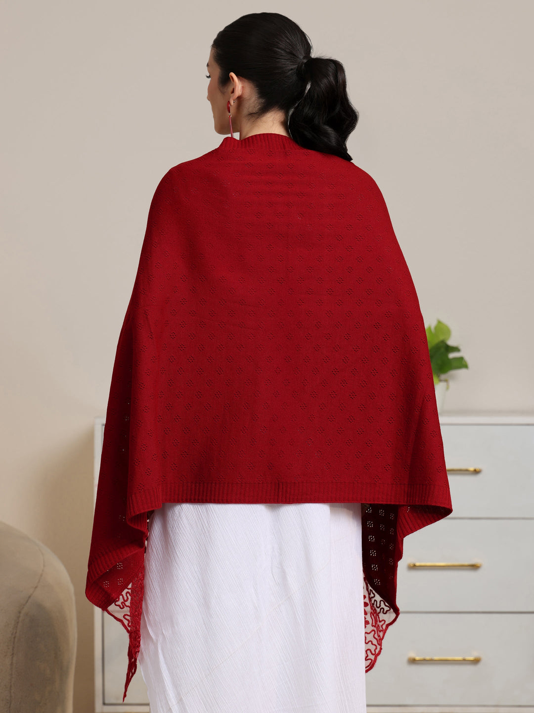  Libas Red  Knitted Lace Acrylic Wrap Shawl 