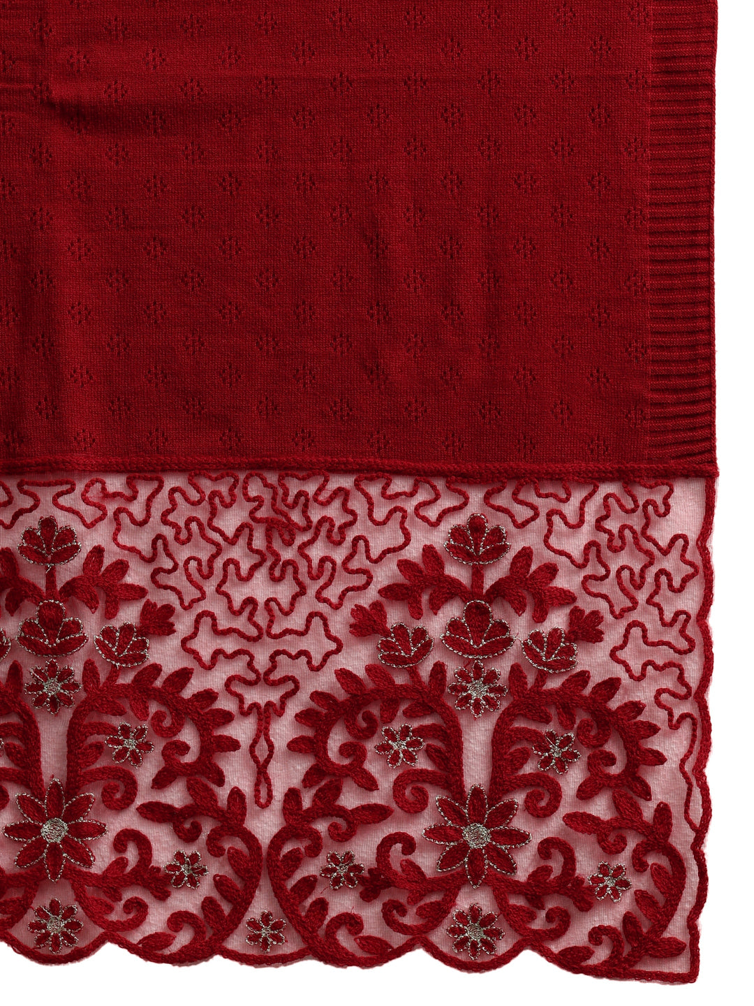  Libas Red  Knitted Lace Acrylic Wrap Shawl 