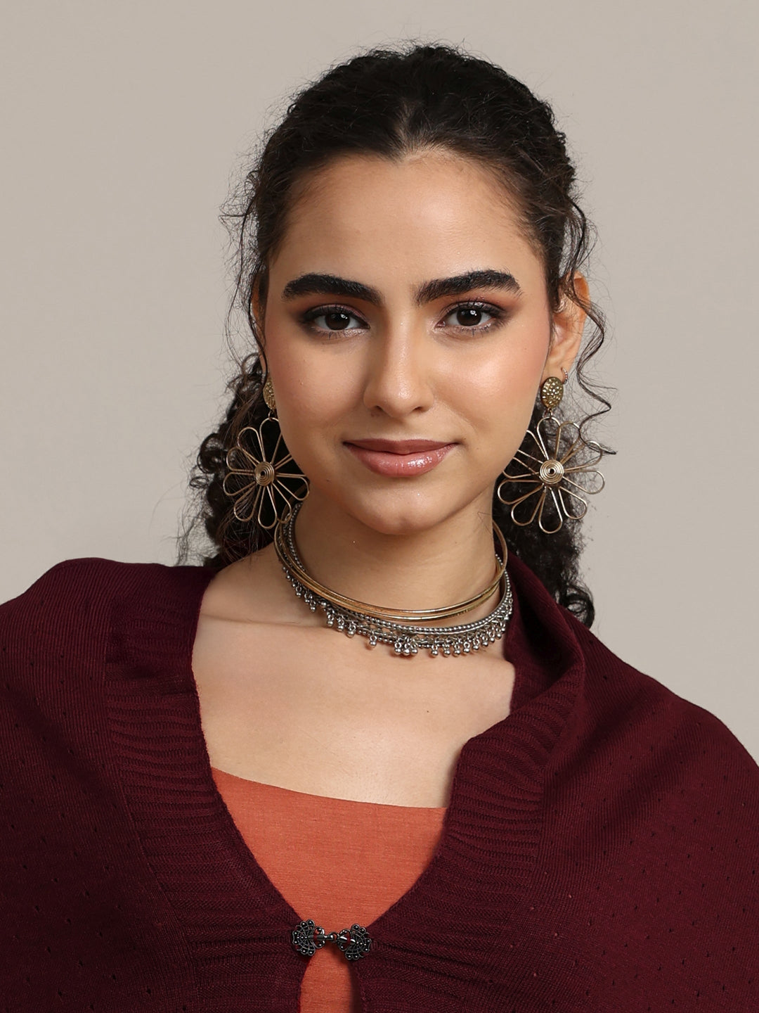  Libas Maroon Knitted Acrylic Wrap Shawl 
