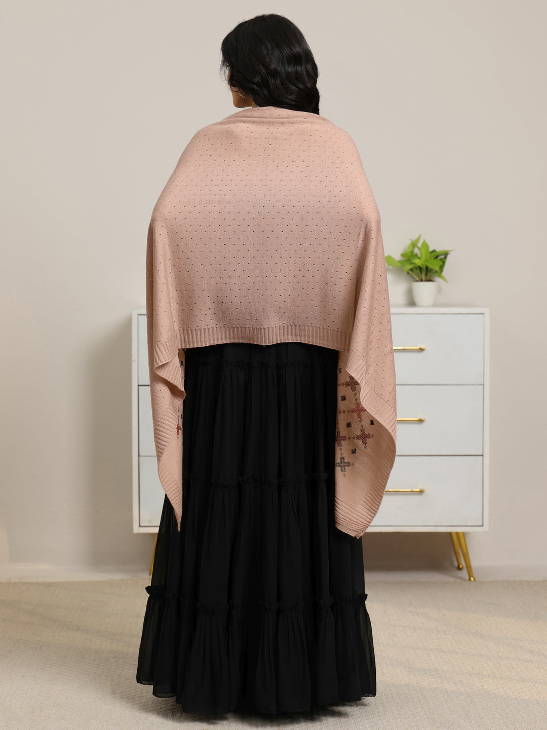  Libas Beige Knitted Acrylic Wrap Shawl 