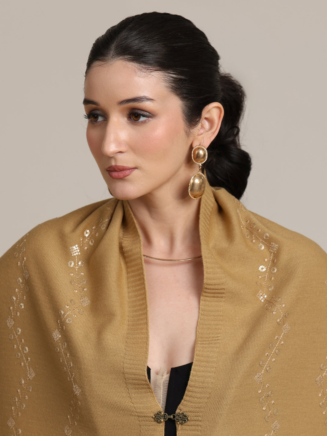  Libas Beige Foral Knitted Acrylic Wrap Shawl 