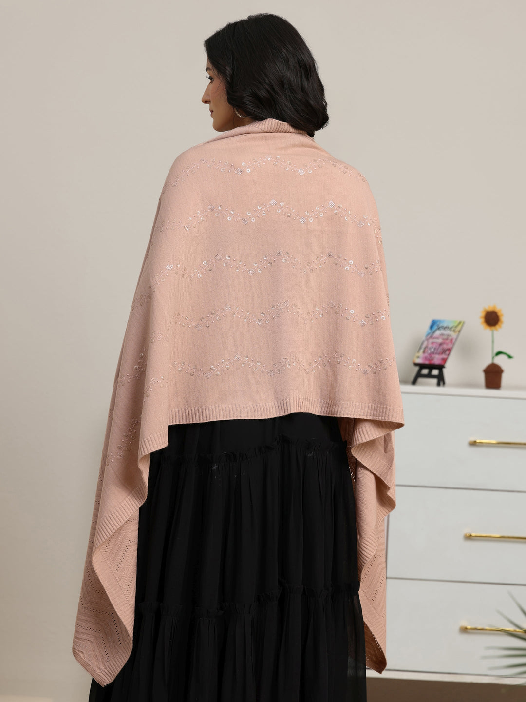  Libas Pink Floral Knitted Acrylic Wrap Shawl 