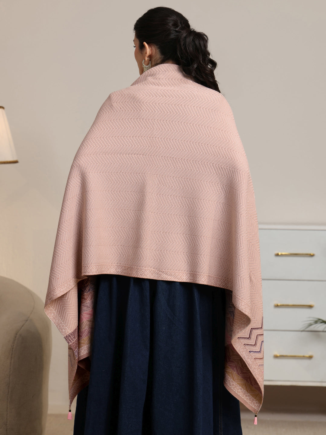  Libas Pink Chevron Knitted Acrylic Wrap Shawl 
