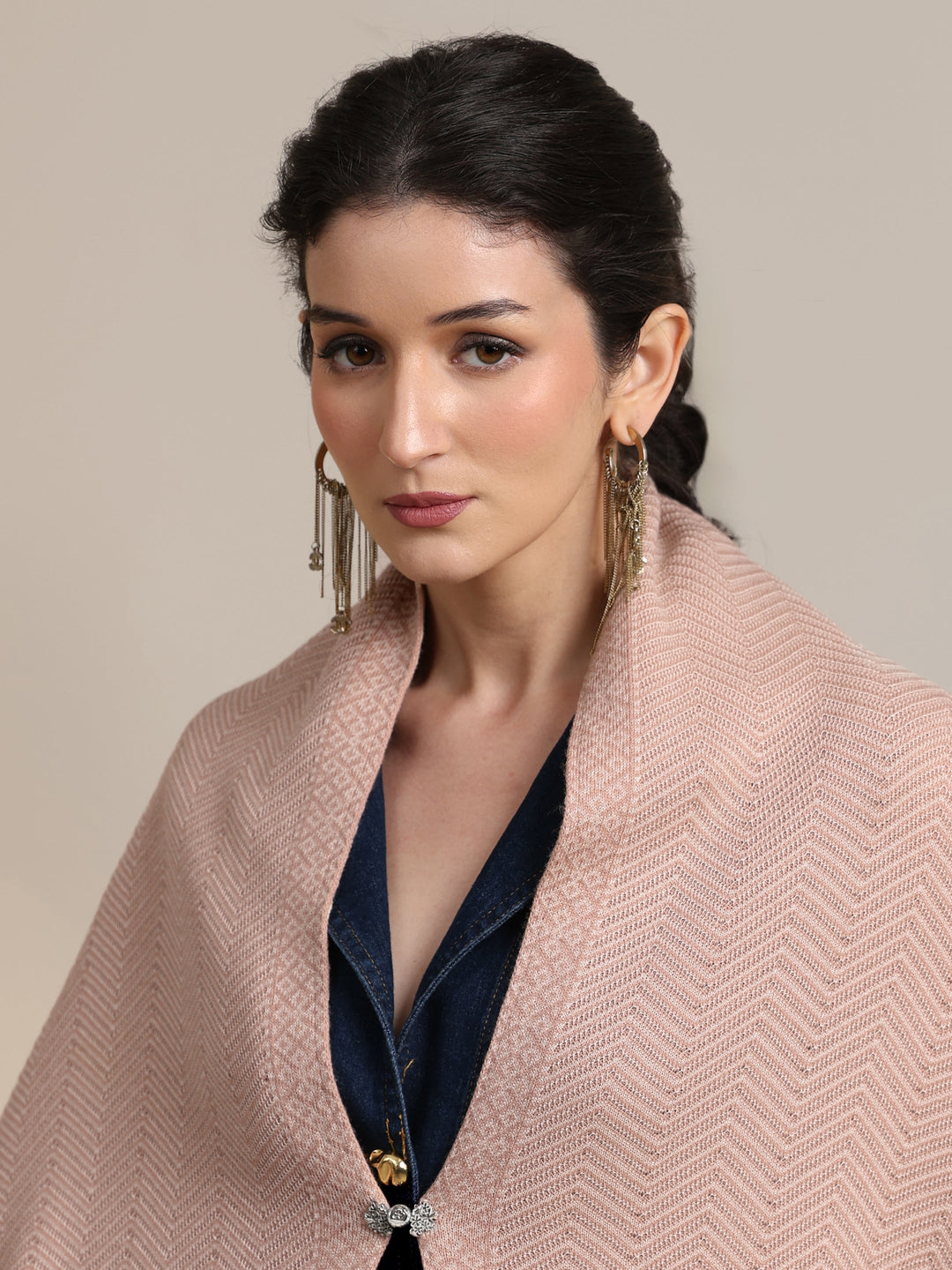  Libas Pink Chevron Knitted Acrylic Wrap Shawl 