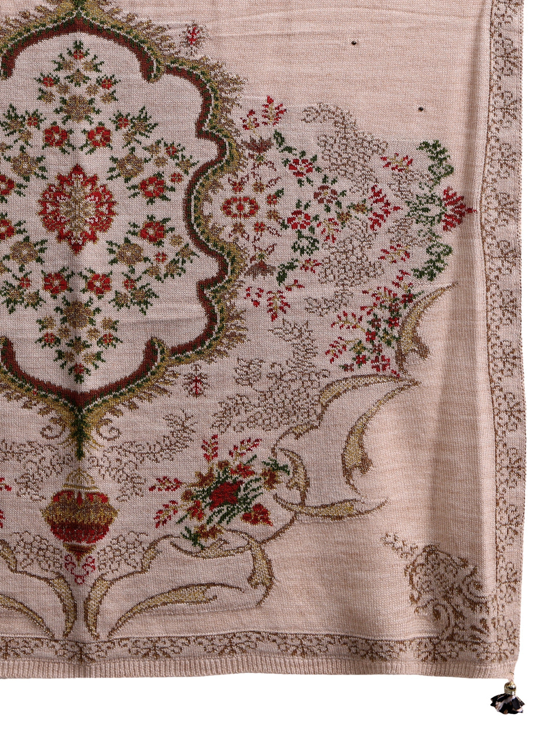  Libas Beige Floral Knitted Acrylic Wrap Shawl 