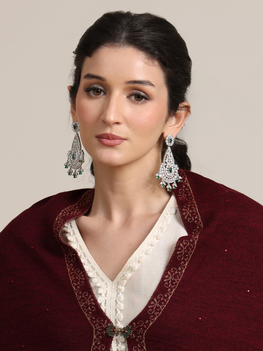  Libas Maroon Floral Knitted Acrylic Wrap Shawl 
