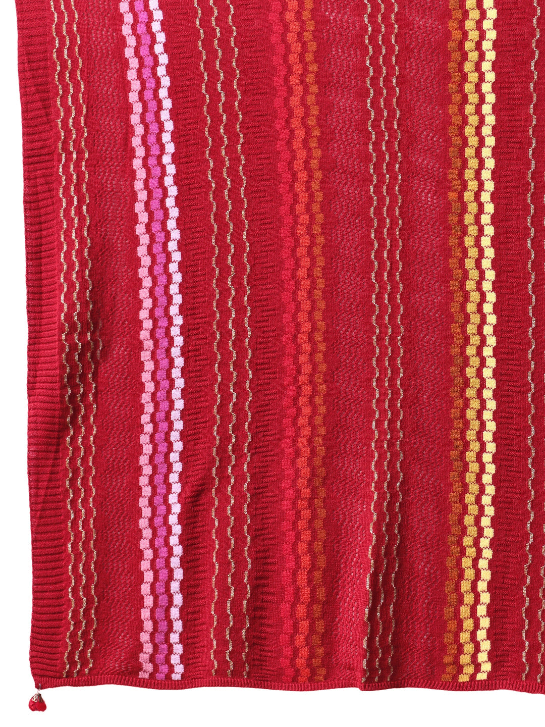  Libas Crimson Red Striped Knitted Acrylic Wrap Shawl 