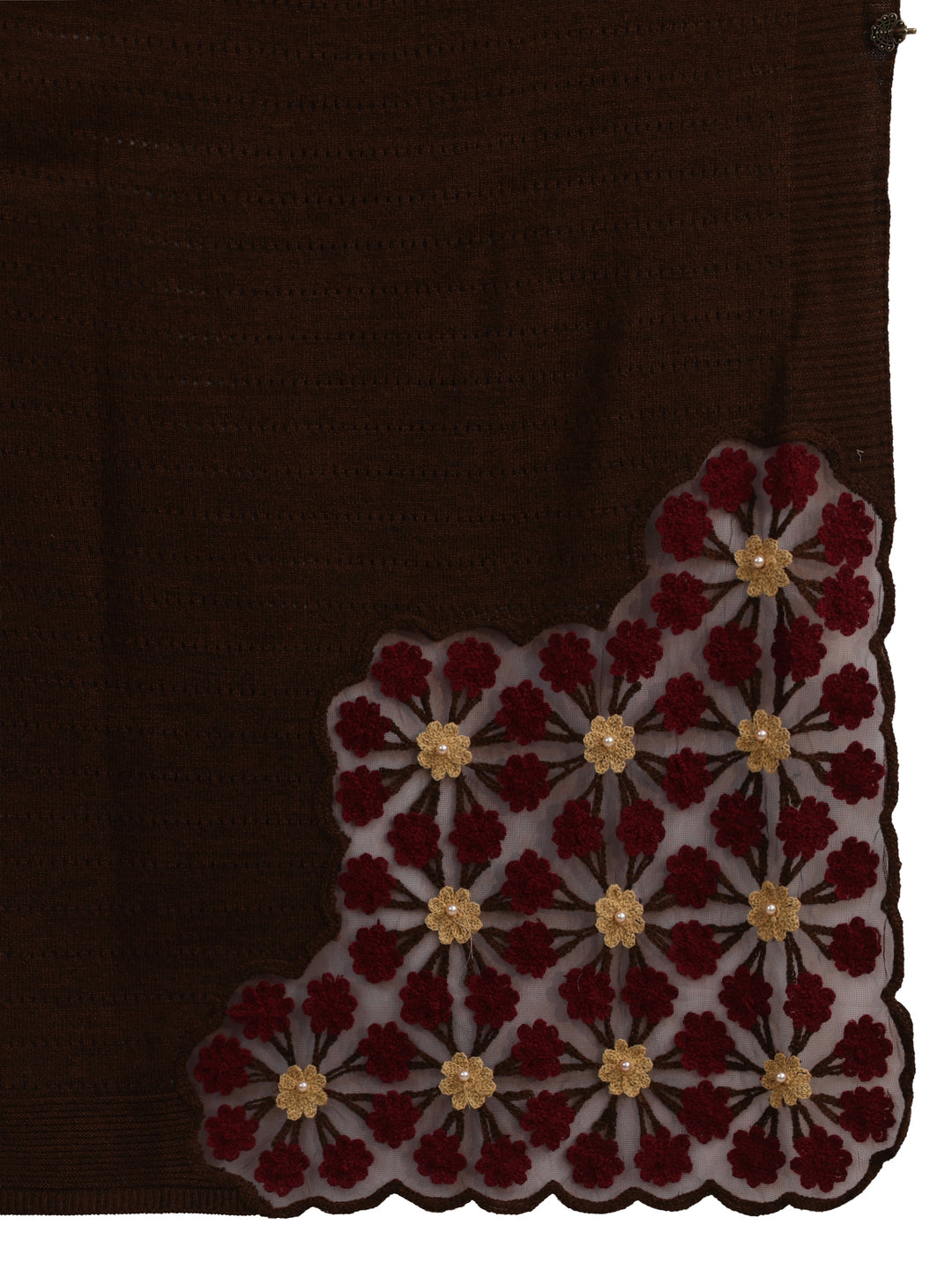  Libas Chocolate Brown Floral Embroidered Acrylic Wrap Shawl 