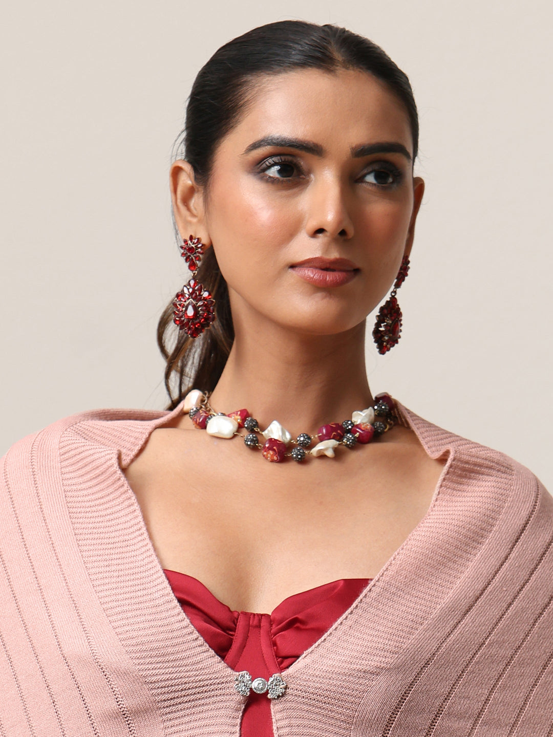  Libas Pink Floral Knitted Lace Acrylic Wrap Shawl 