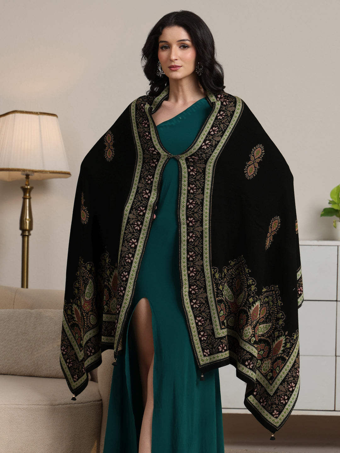  Libas Black Ethnic Knitted Acrylic Wrap Shawl 