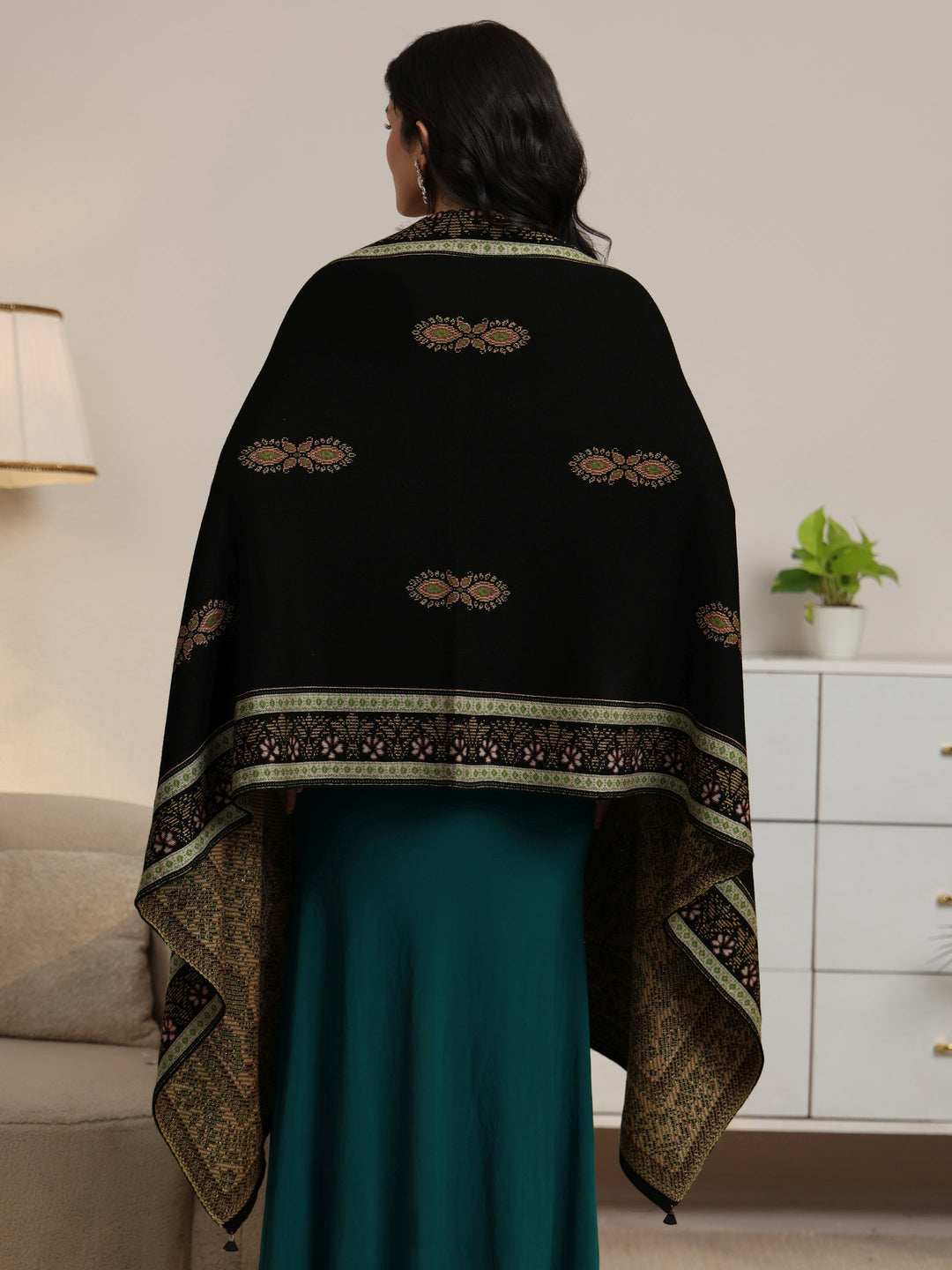  Libas Black Ethnic Knitted Acrylic Wrap Shawl 