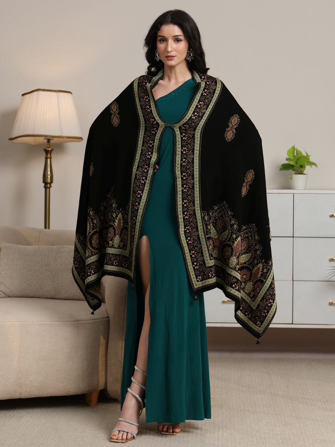  Libas Black Ethnic Knitted Acrylic Wrap Shawl 