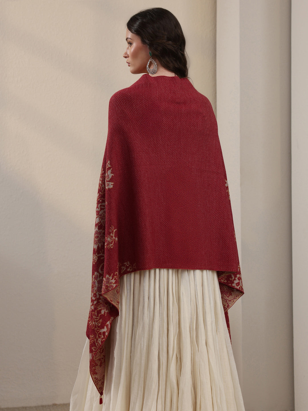  Libas Rust Floral Mesh Knitted Acrylic Wrap Shawl 