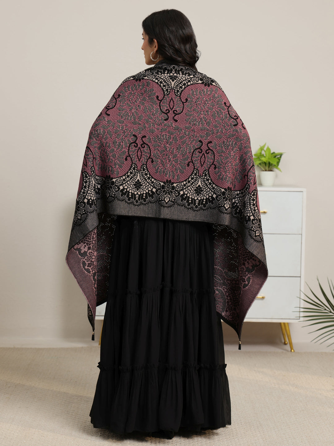 Libas Pink Ethnic Knitted Acrylic Wrap Shawl 