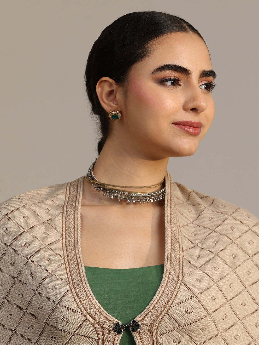  Libas Off White Geometric Knitted Acrylic Wrap Shawl 