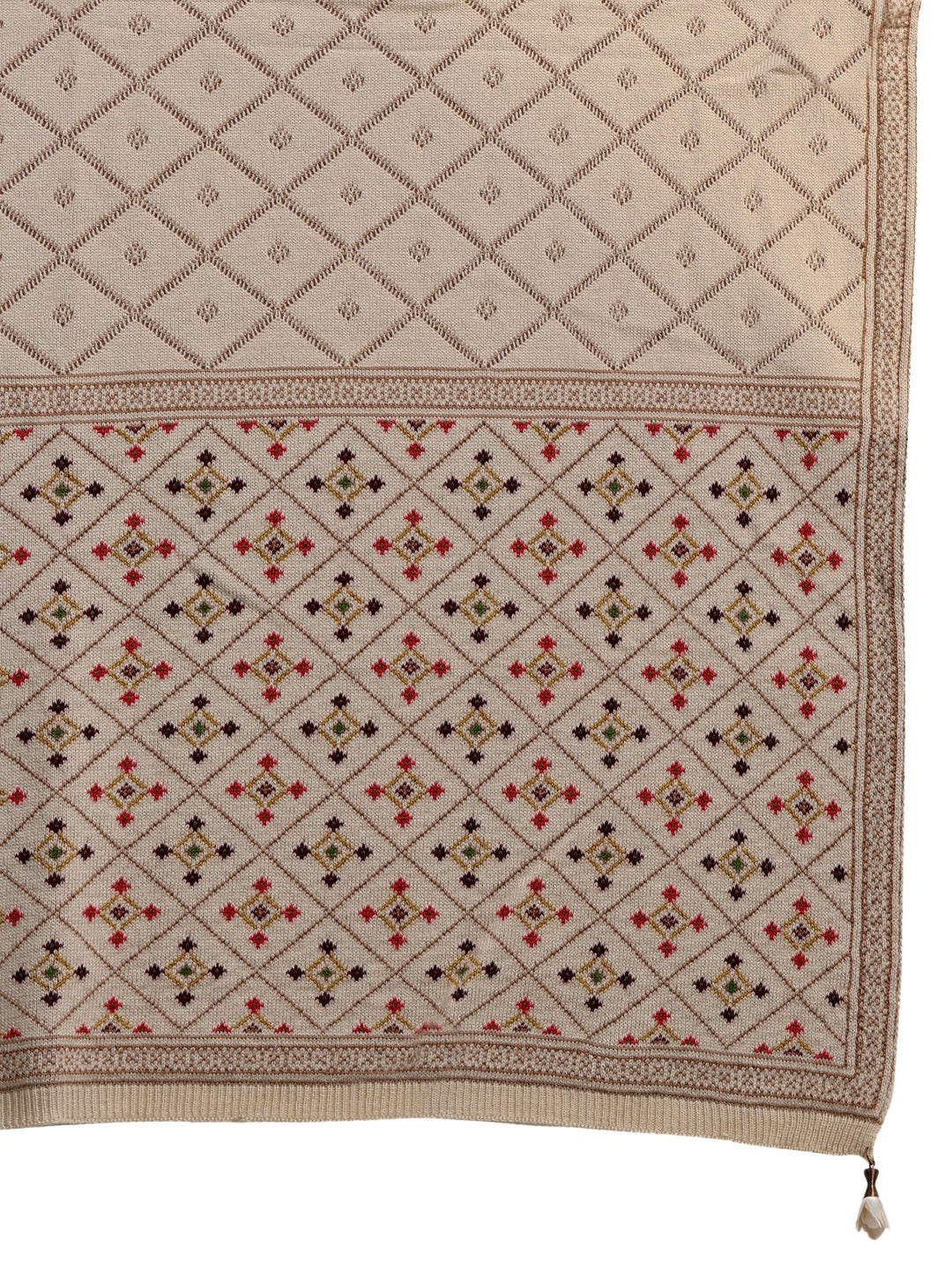  Libas Off White Geometric Knitted Acrylic Wrap Shawl 