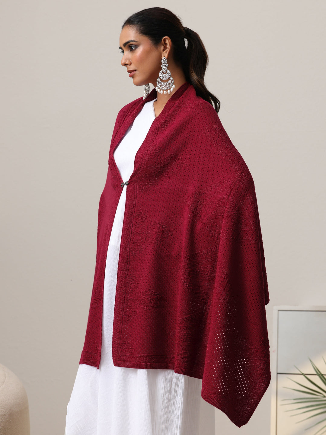  Libas Maroon Knitted Acrylic Wrap Shawl 