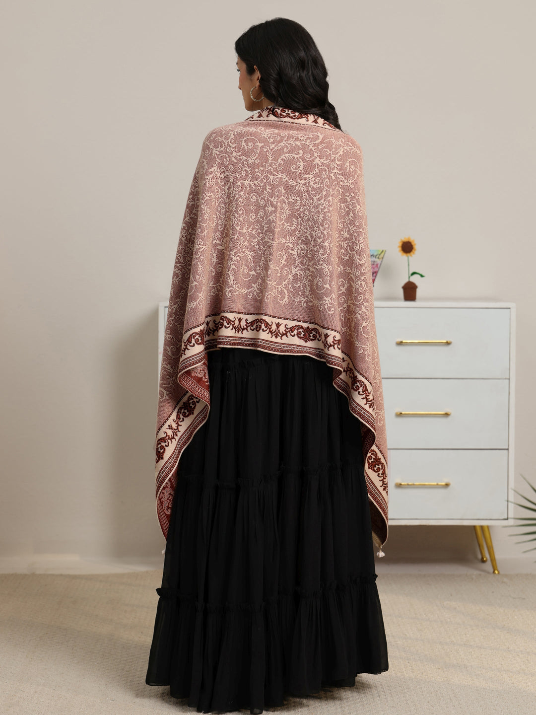  Libas Dusty Pink Floral Knitted Acrylic Wrap Shawl 