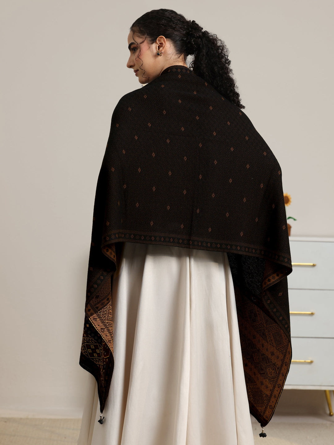  Libas Black Ethnic Knitted Acrylic Wrap Shawl 