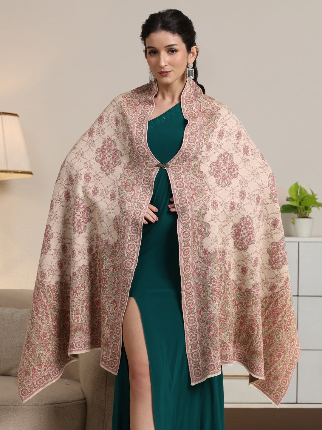  Libas White Ethnic Knitted Acrylic Wrap Shawl 