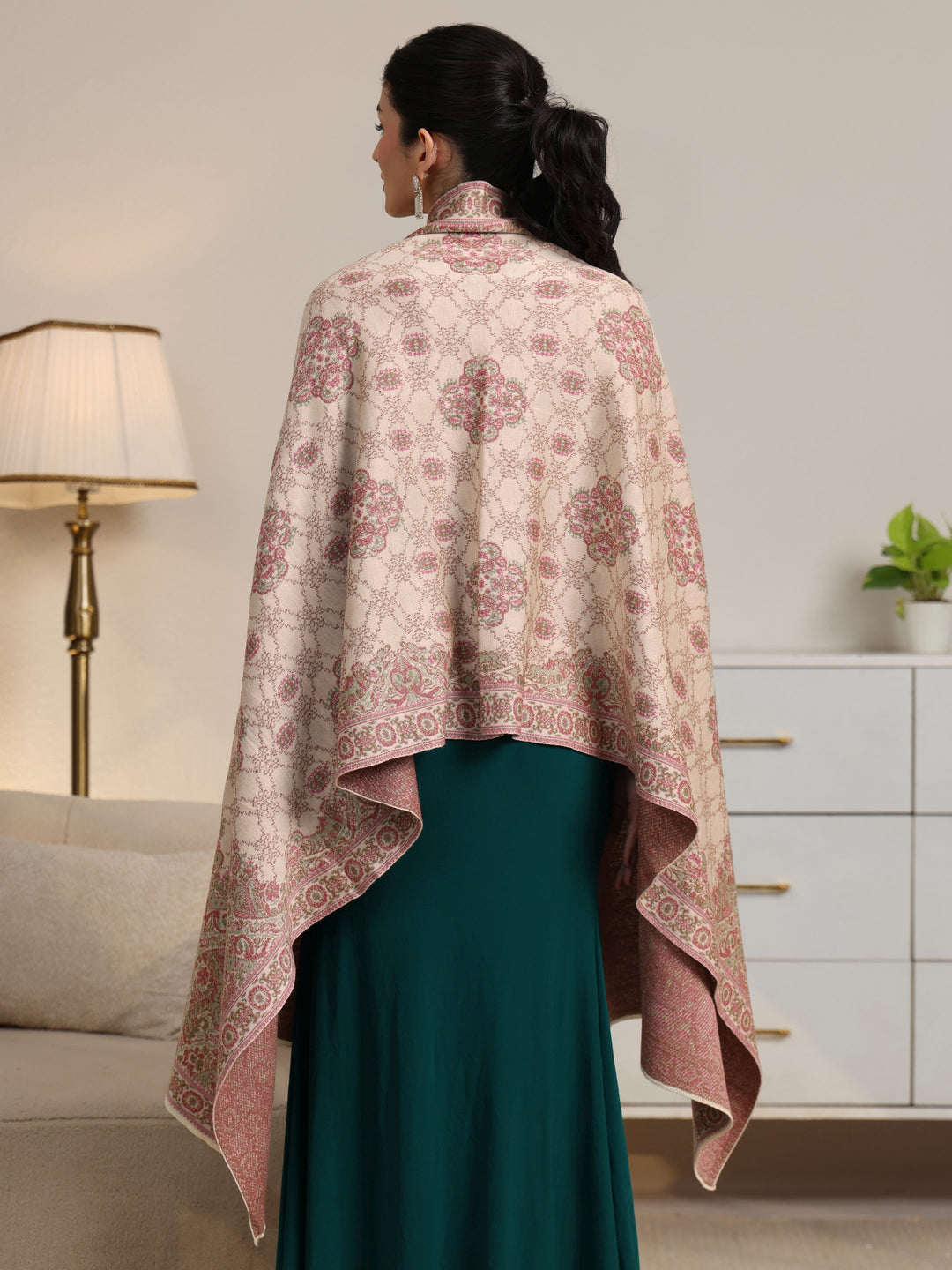  Libas White Ethnic Knitted Acrylic Wrap Shawl 