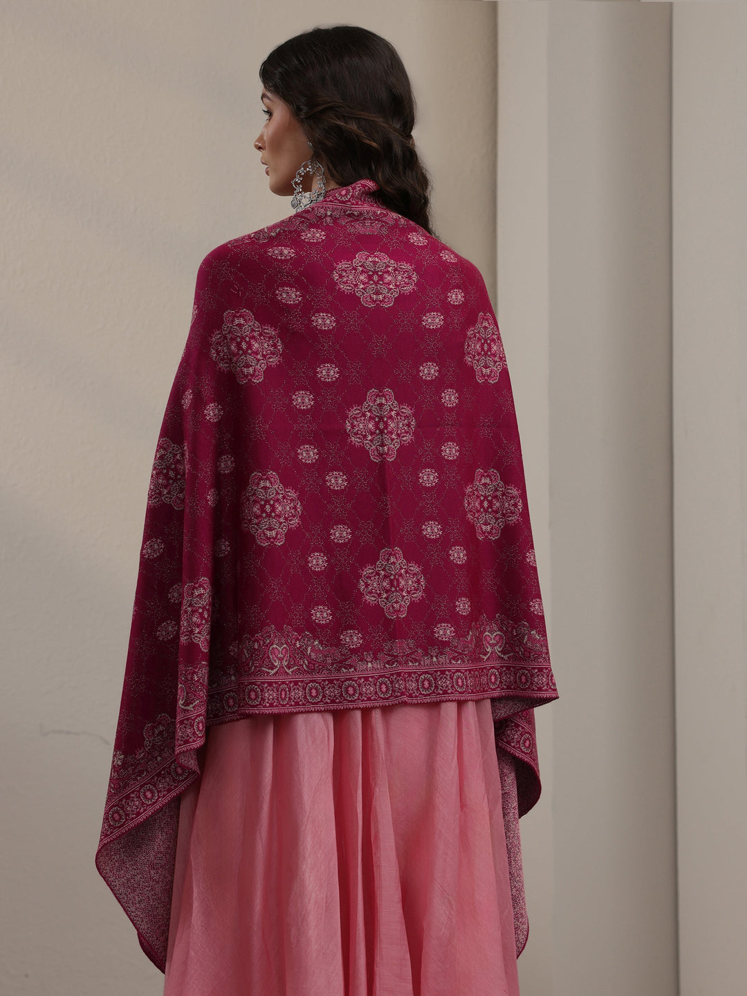  Libas Raspberry Pink Ethnic Knitted Acrylic Wrap Shawl 