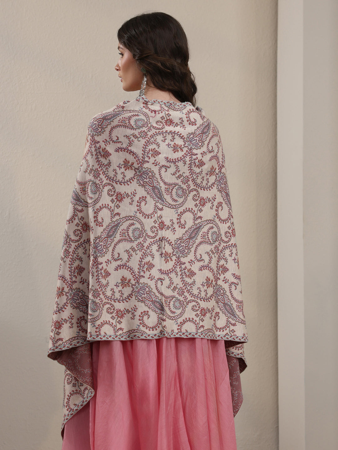  Libas Off White Paisley Knitted Acrylic Wrap Shawl 