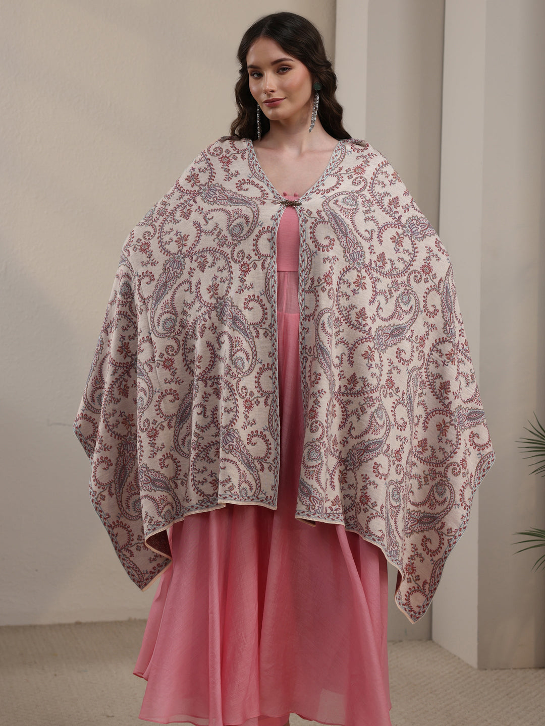  Libas Off White Paisley Knitted Acrylic Wrap Shawl 