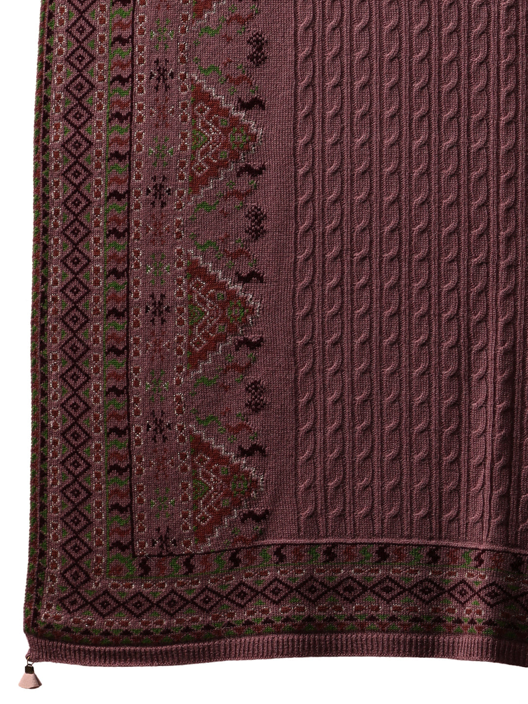  Libas White Ethnic Knitted Acrylic Wrap Shawl 