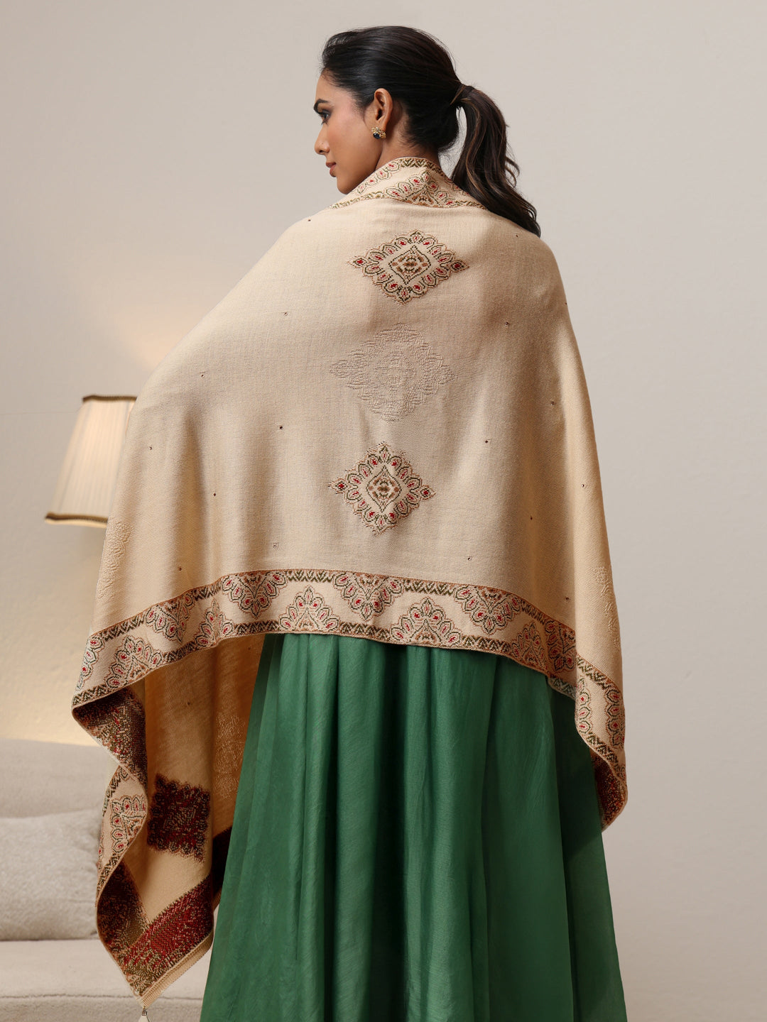  Libas Beige Knitted Acrylic Wrap Shawl 