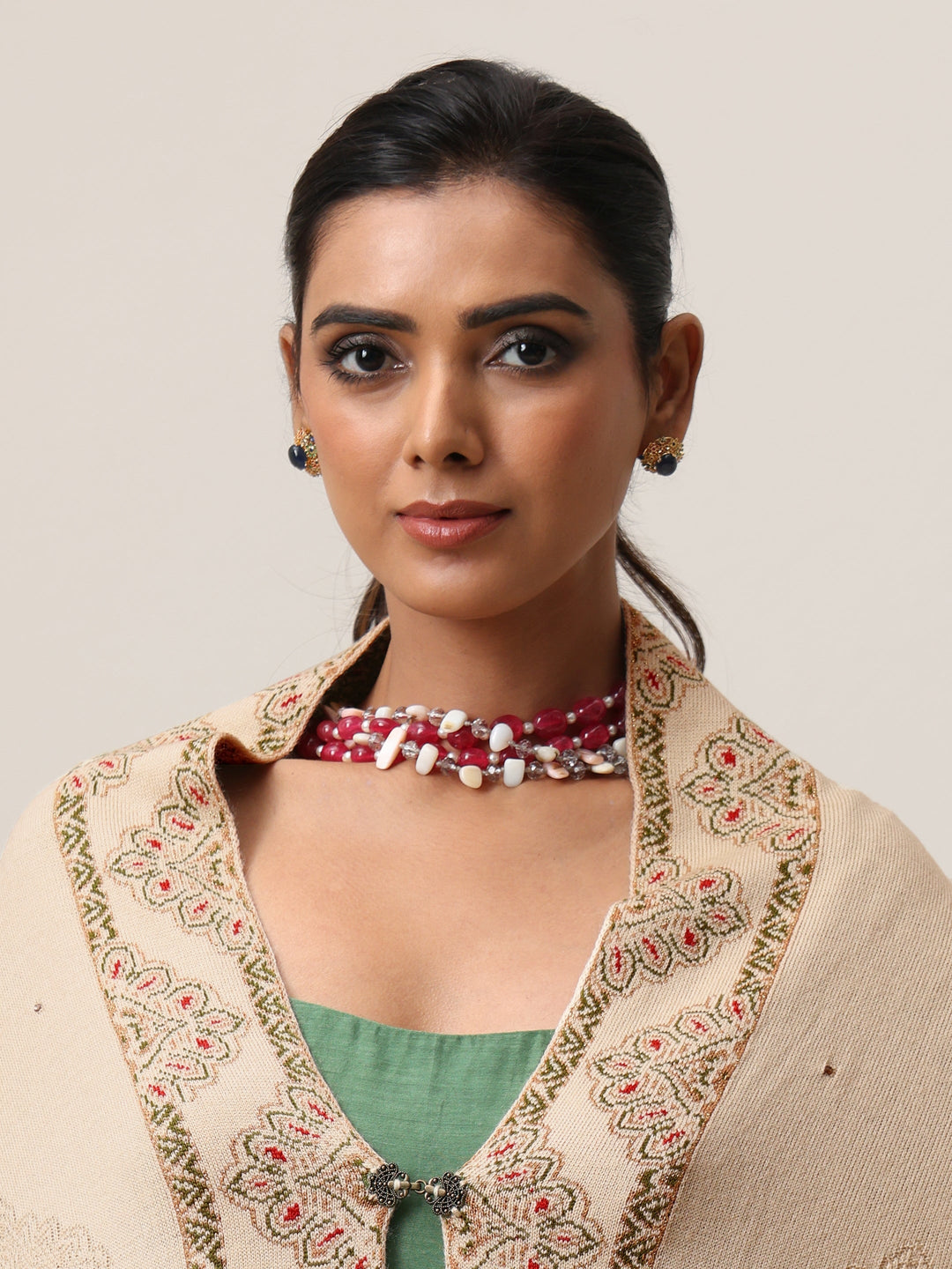  Libas Beige Knitted Acrylic Wrap Shawl 