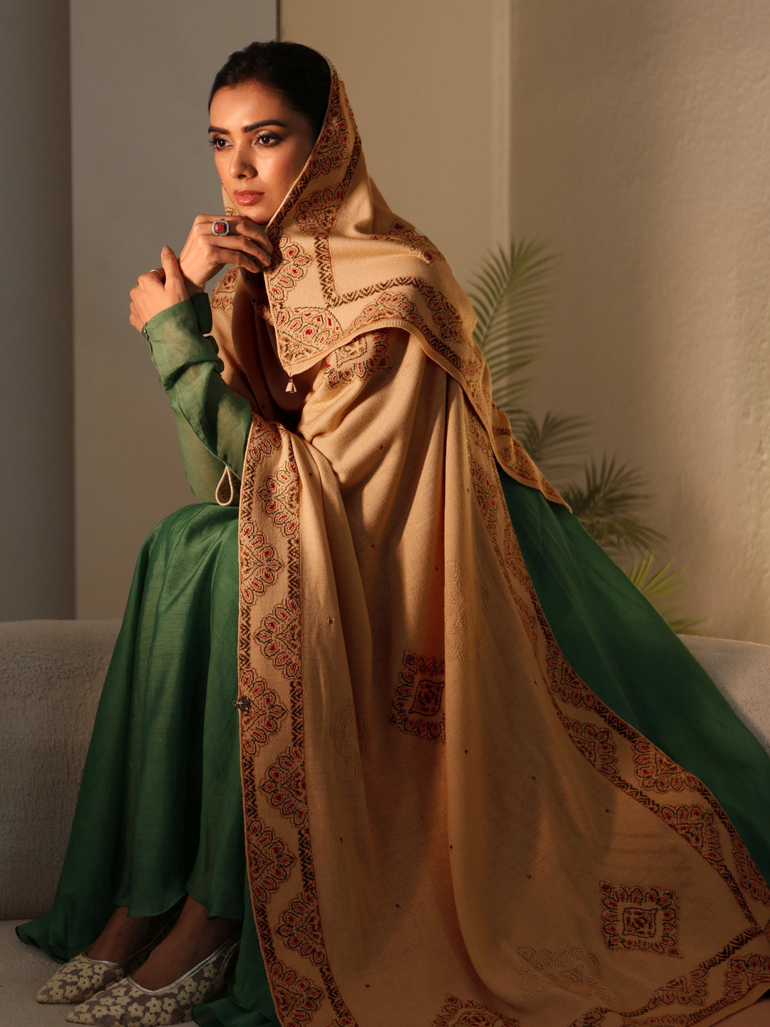  Libas Beige Knitted Acrylic Wrap Shawl 