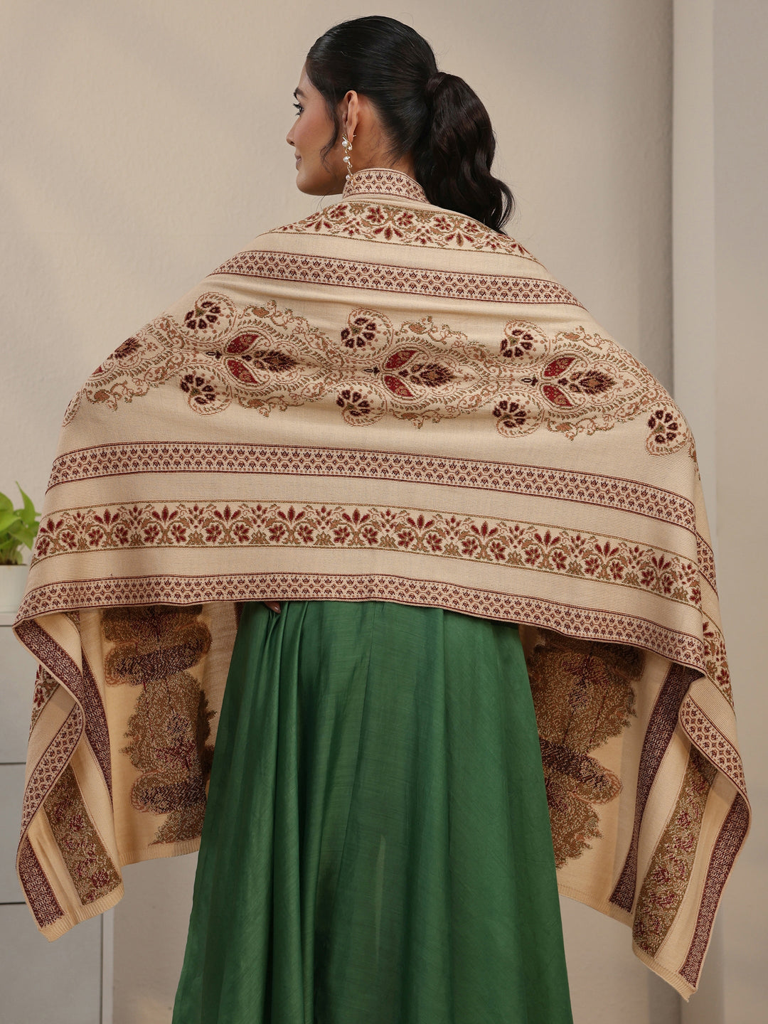  Libas Beige Ethnic Knitted Acrylic Wrap Shawl 
