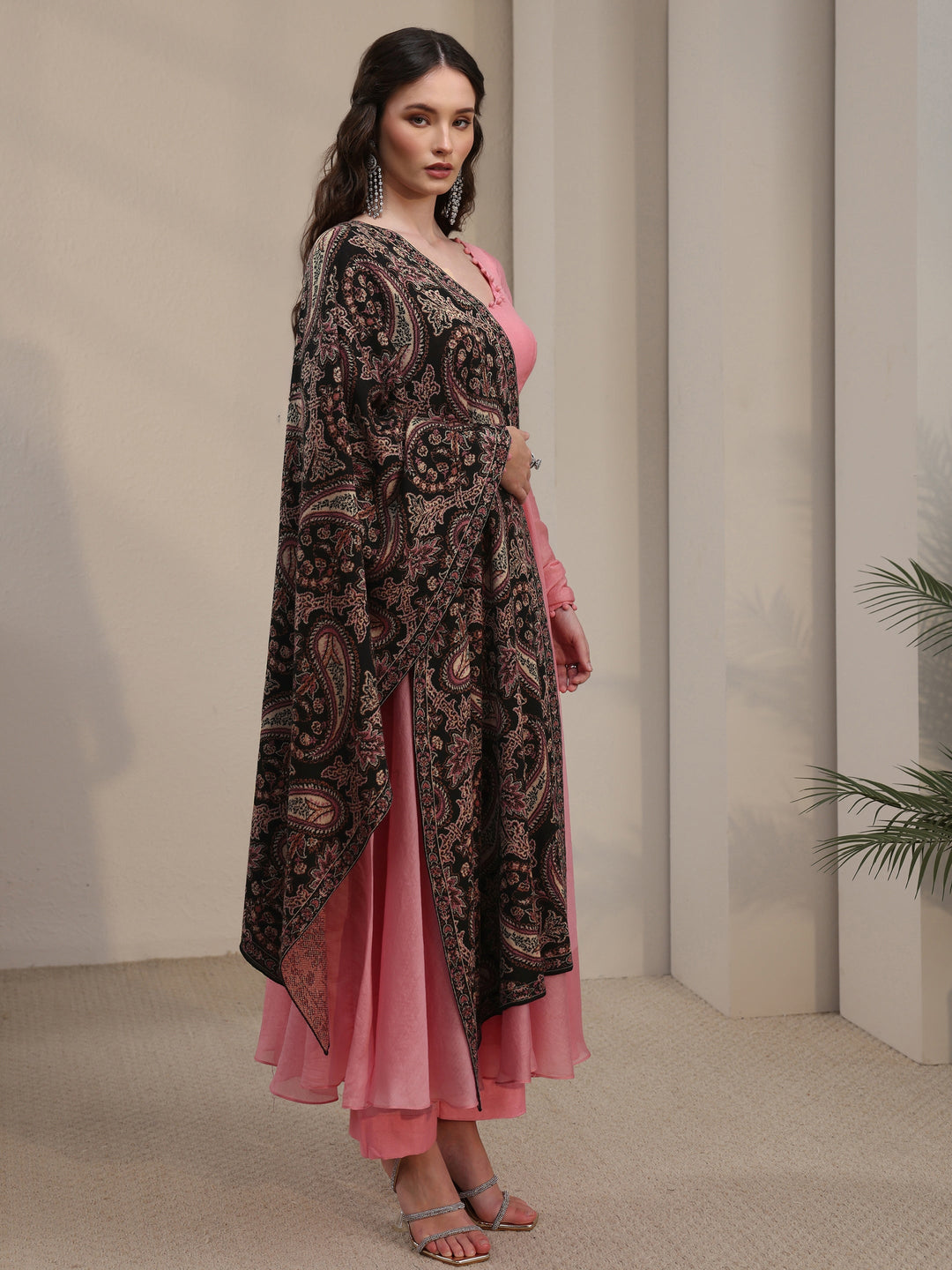  Libas Black Paisley Knitted Acrylic Shawl 