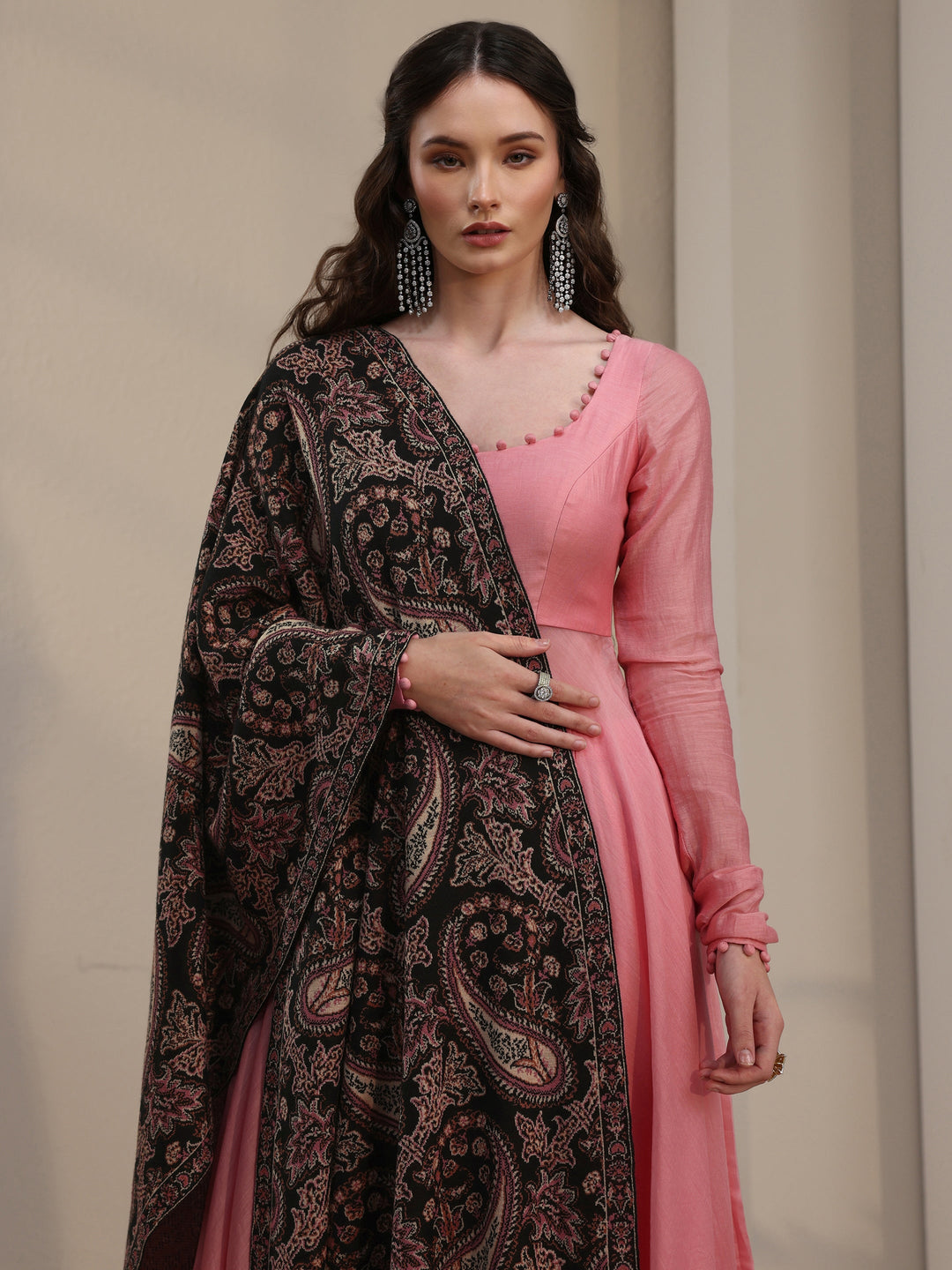  Libas Black Paisley Knitted Acrylic Shawl 
