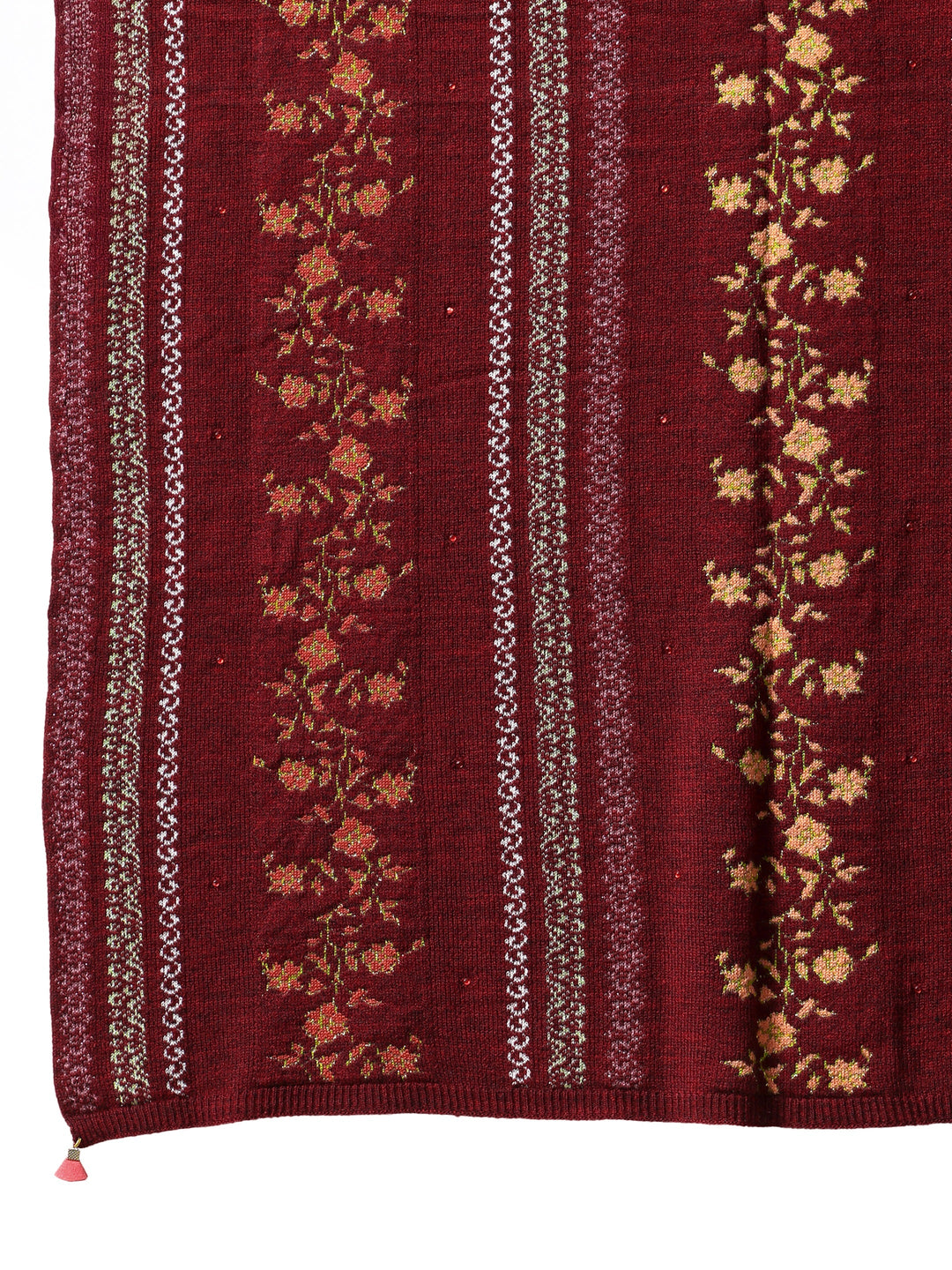  Libas Maroon Floral Knitted Acrylic Wrap Shawl 