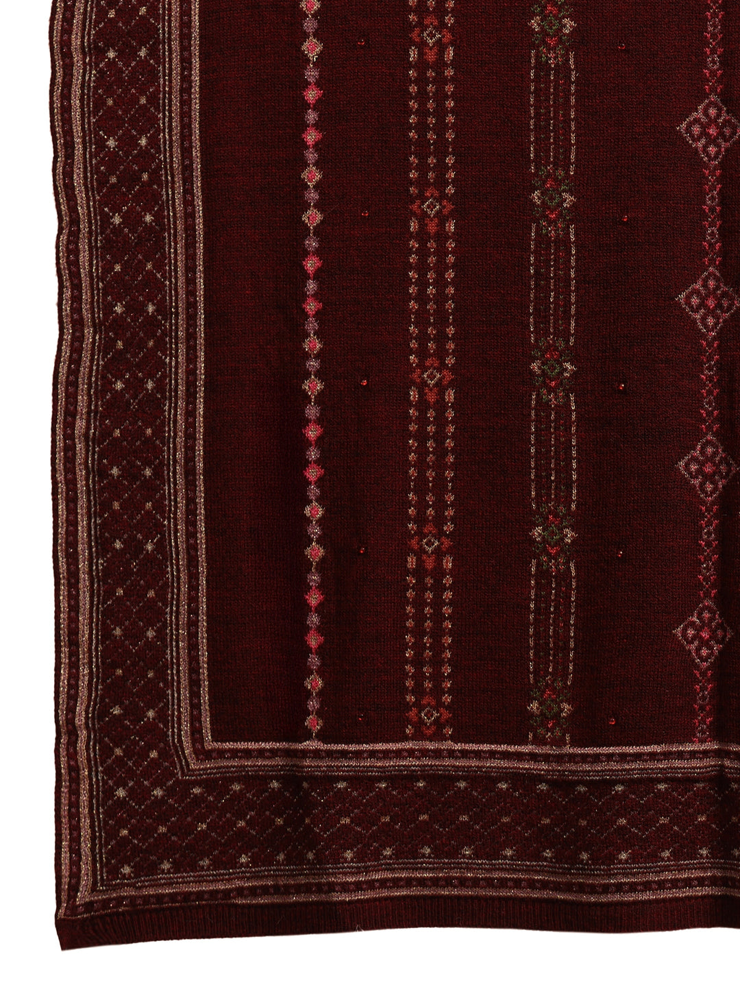  Libas Maroon Ethnic Knitted Acrylic Wrap Shawl 