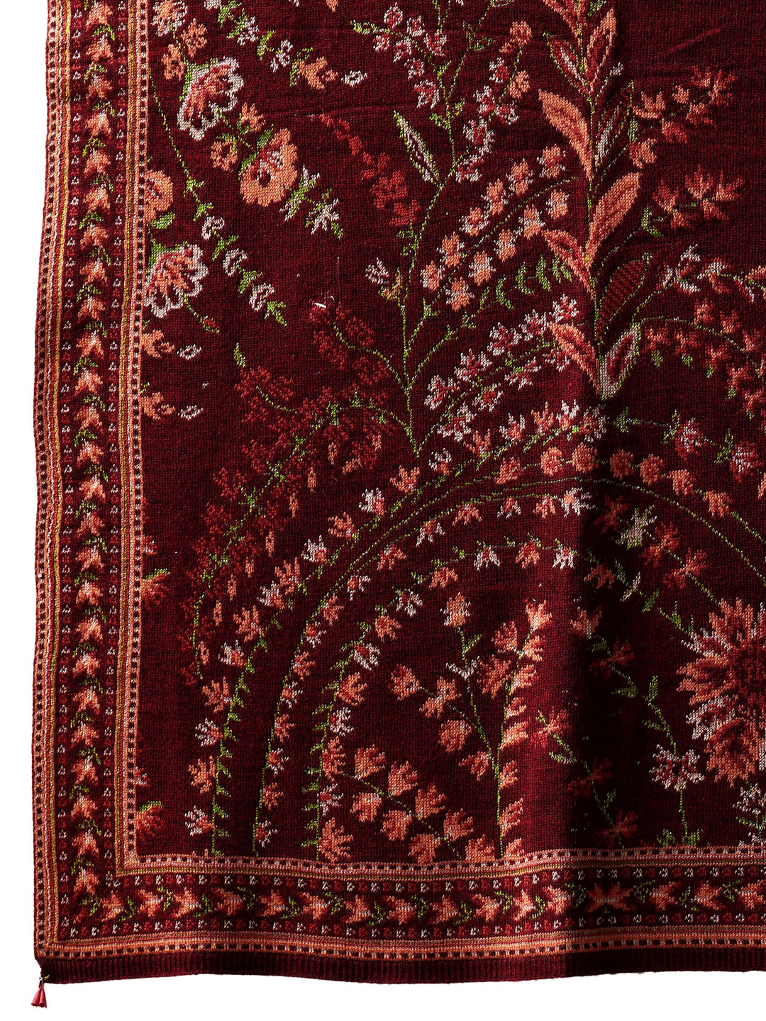  Libas Maroon Floral Knitted Acrylic Wrap Shawl 