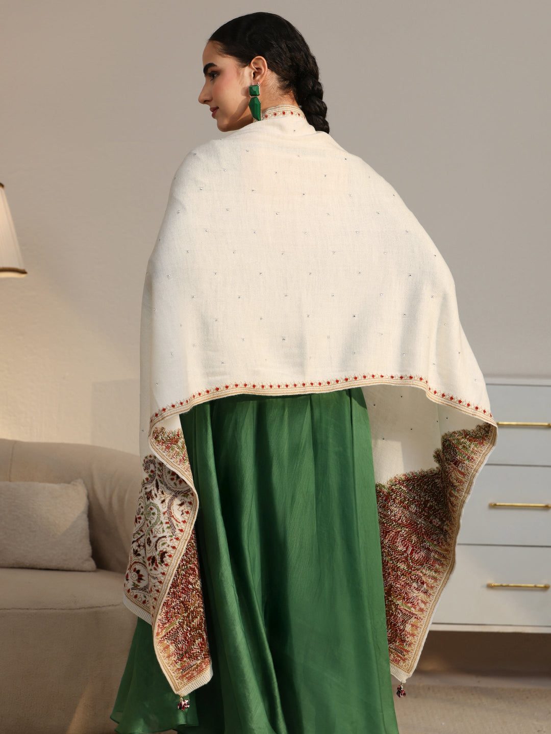  Libas White Floral Knitted Acrylic Wrap Shawl 