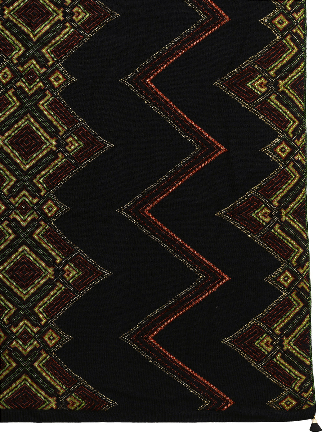  Libas Black Geometric Knitted Acrylic Wrap Shawl 