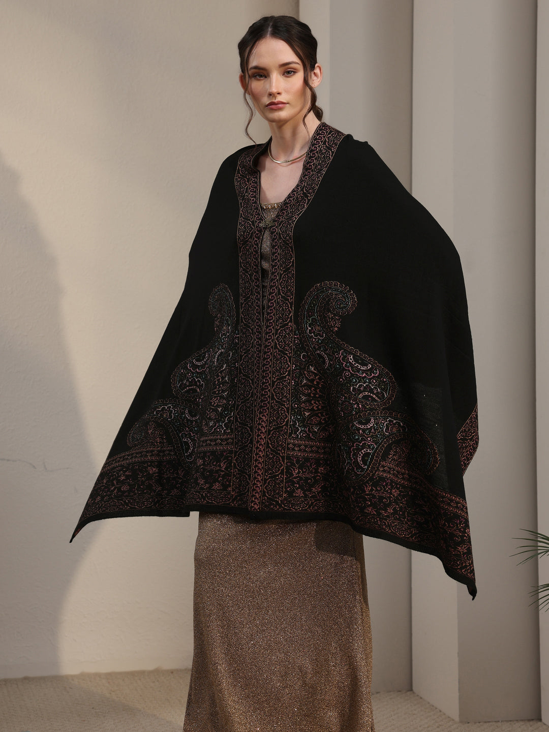  Libas Black Paisley Knitted Acrylic Wrap Shawl 