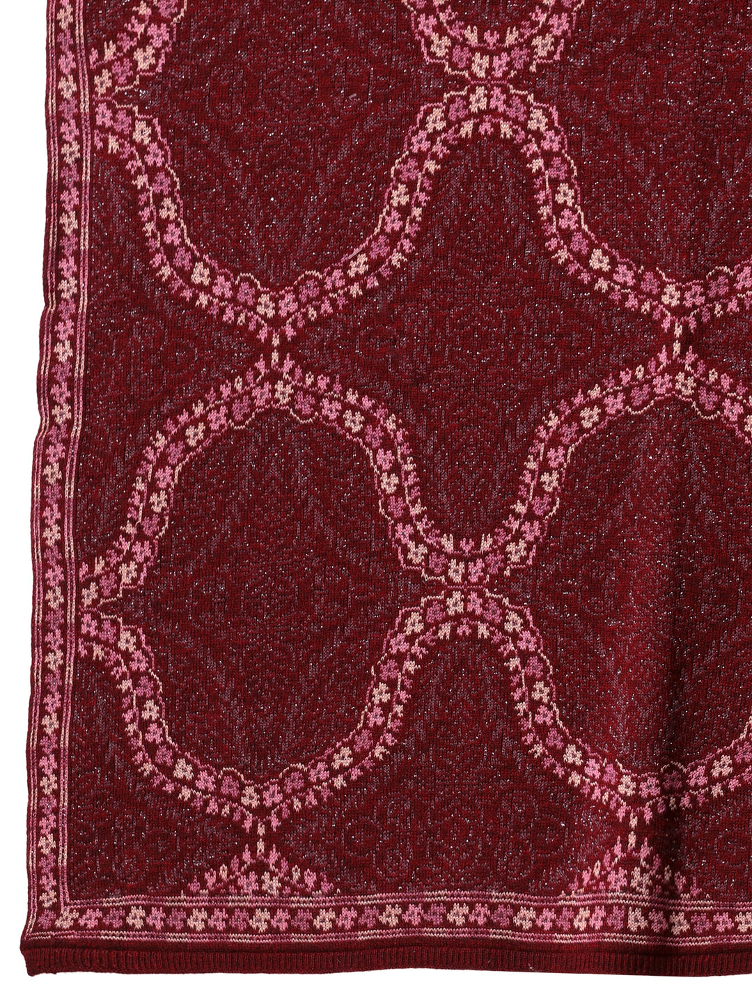  Libas Maroon Geometric Knitted Acrylic Wrap Shawl 