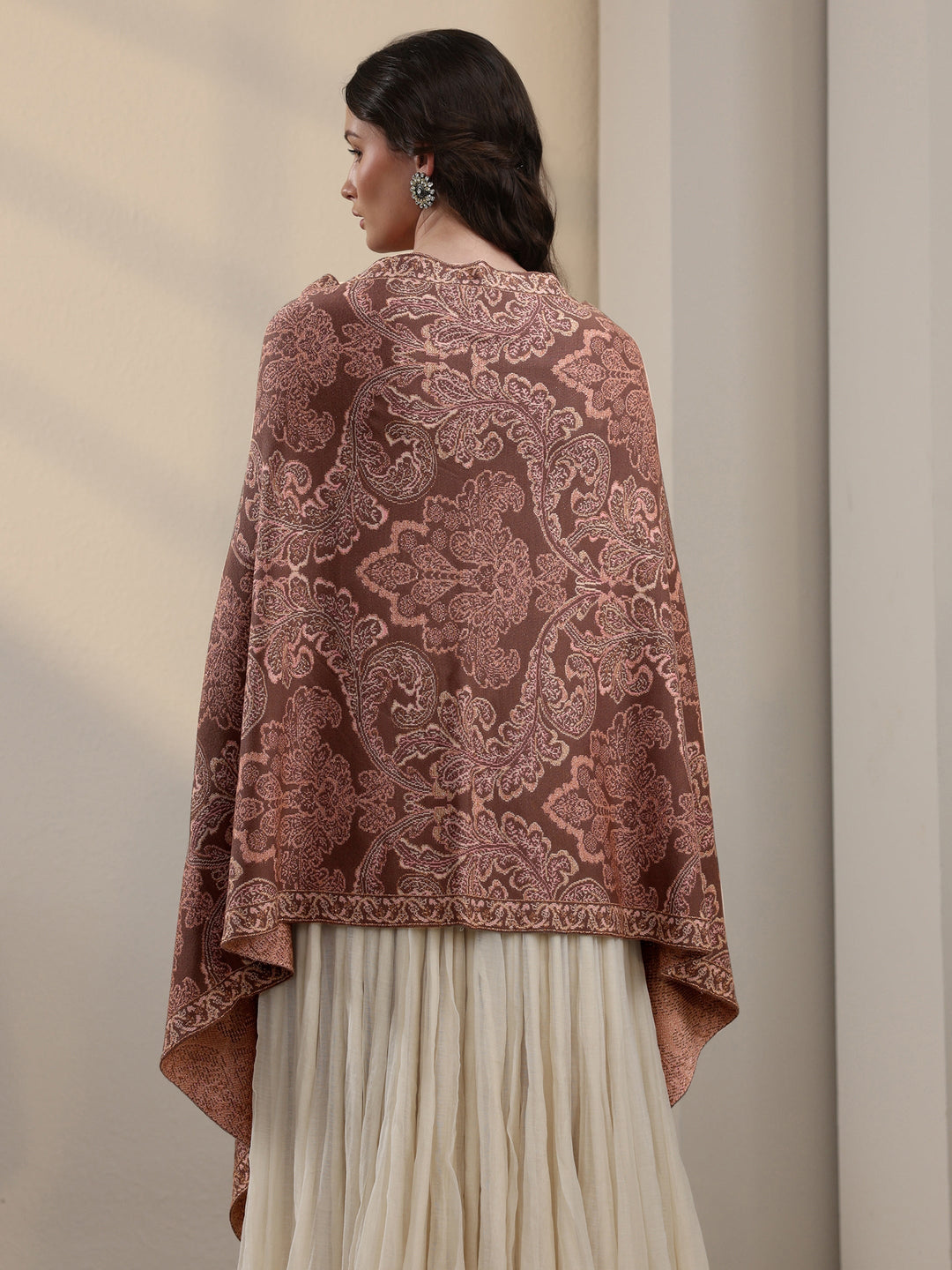  Libas Mauve Floral Knitted Acrylic Wrap Shawl 