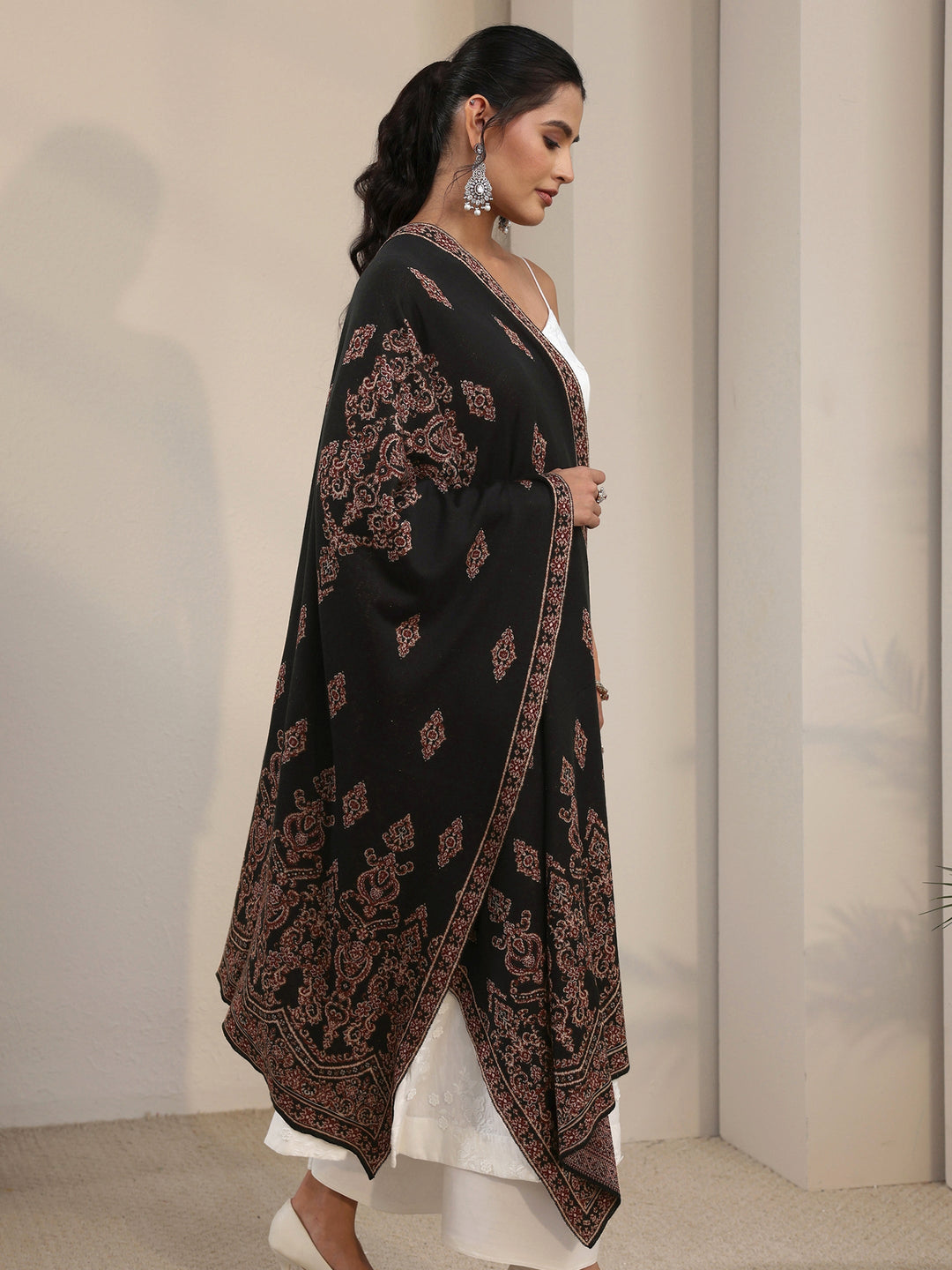  Libas Black Ethnic Knitted Acrylic Shawl 