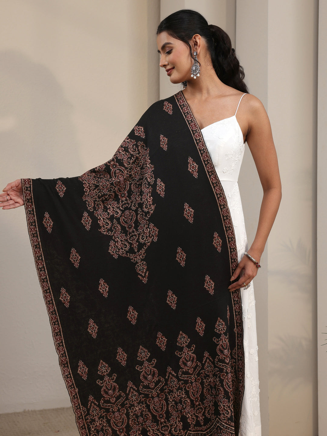  Libas Black Ethnic Knitted Acrylic Shawl 