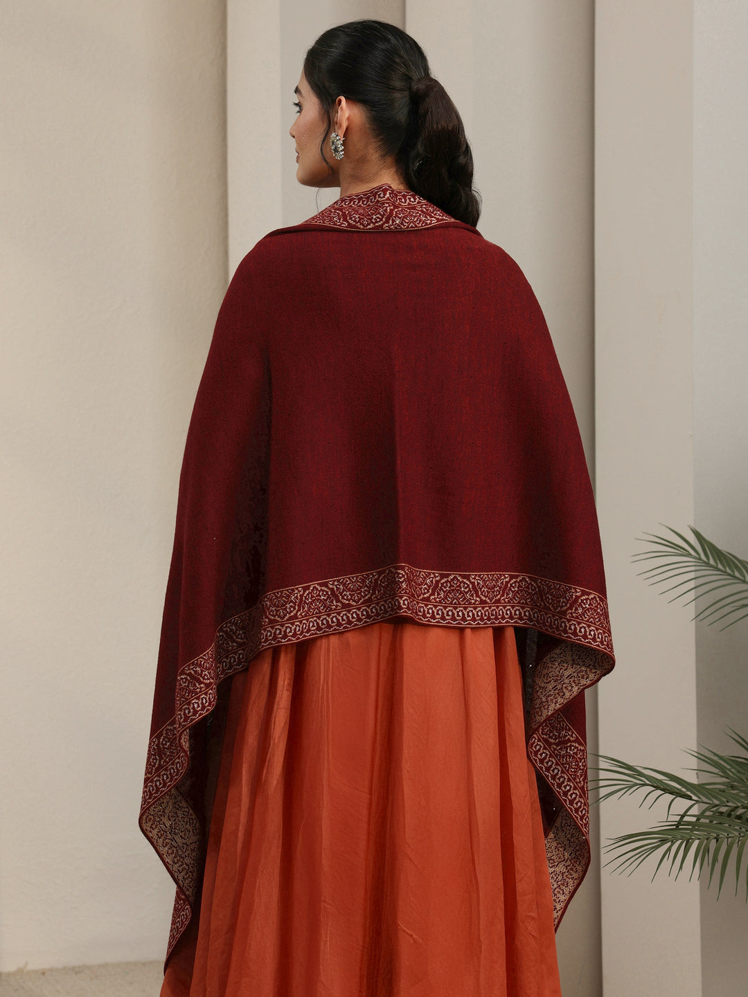  Libas Maroon Paisley Knitted Acrylic Wrap Shawl 