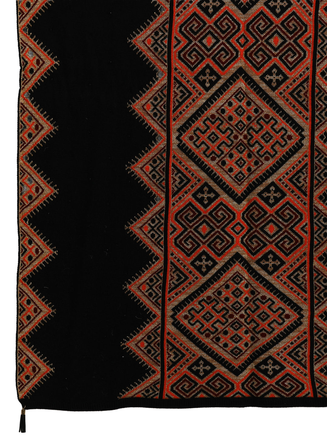  Libas Black Geometric Knitted Acrylic Wrap Shawl 