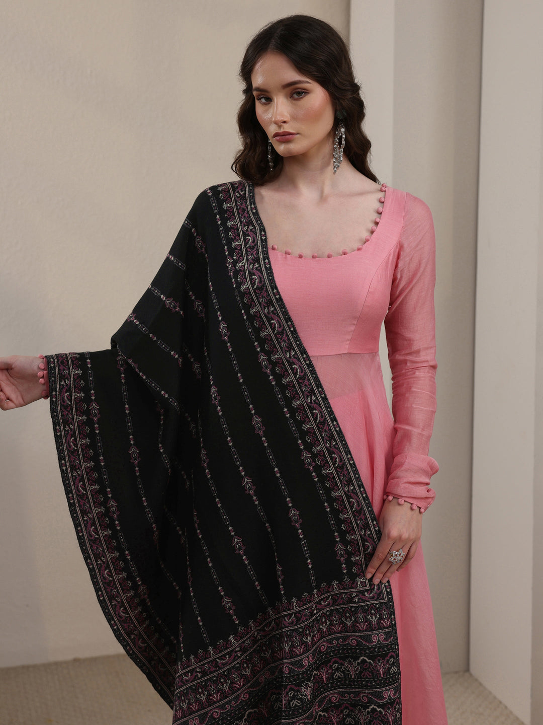  Libas Black Ethnic Knitted Acrylic Shawl 