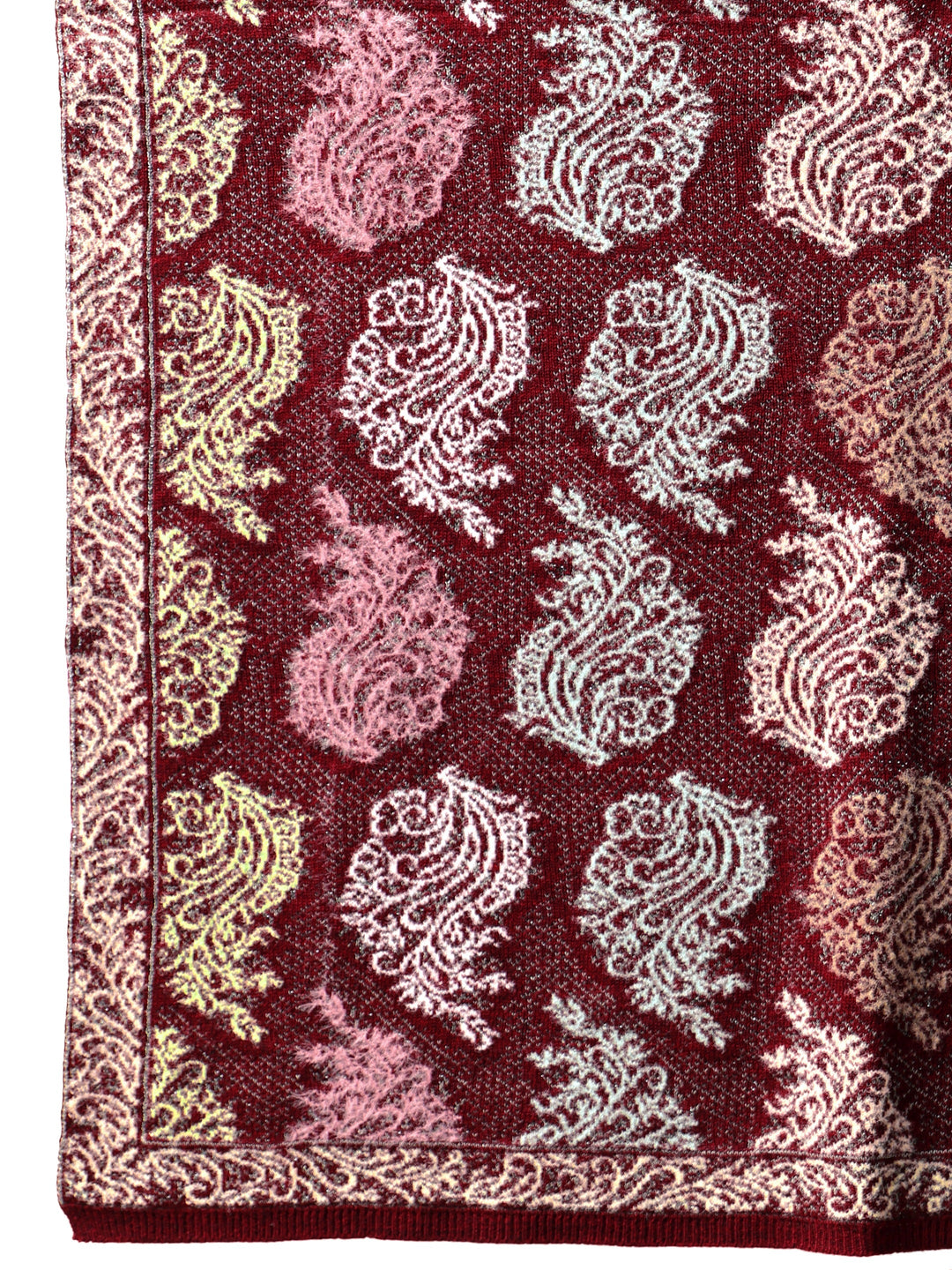  Libas Maroon Floral Knitted Acrylic Wrap Shawl 
